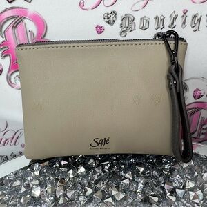Saje Gray Wristlet Clutch attachable strap natural wellness soft bag makeup
